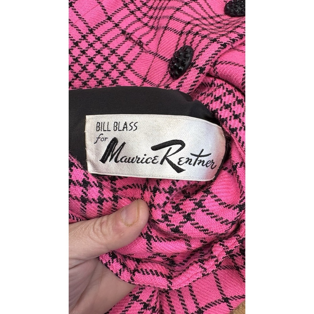 Vintage 1960s Bill Blass Hot Pink Black Plaid Dress Coat Jacket Size 8 ILGWU - Picture 5 of 7